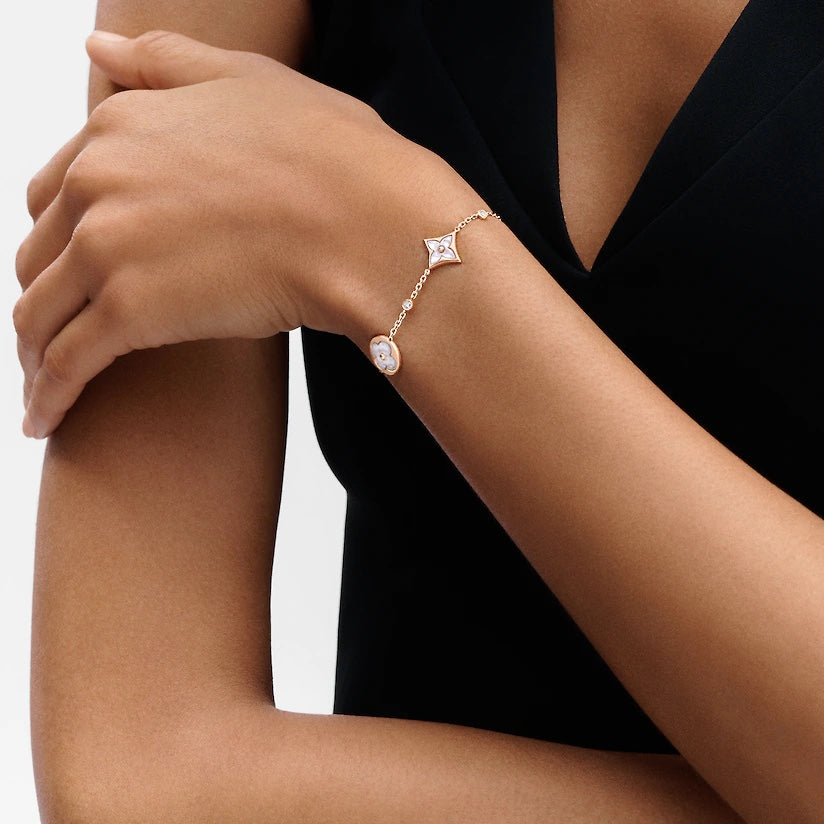 ¡®Dream¡¯STAR AND SUN 4 MOTIF WHITE MOP PINK GOLD BRACELET