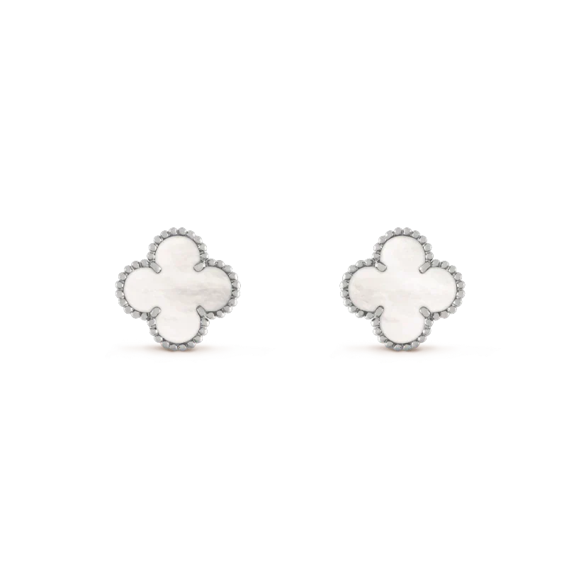 „Dream“CLOVER MEDIUM 1 MOTIVE WEISSE MOP-OHRRINGE SILBER