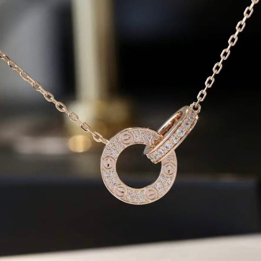 ¡®Dream¡¯LOVE 7.6MM NECKLACE ROSE GOLD AND SILVER  FULL DIAMOND