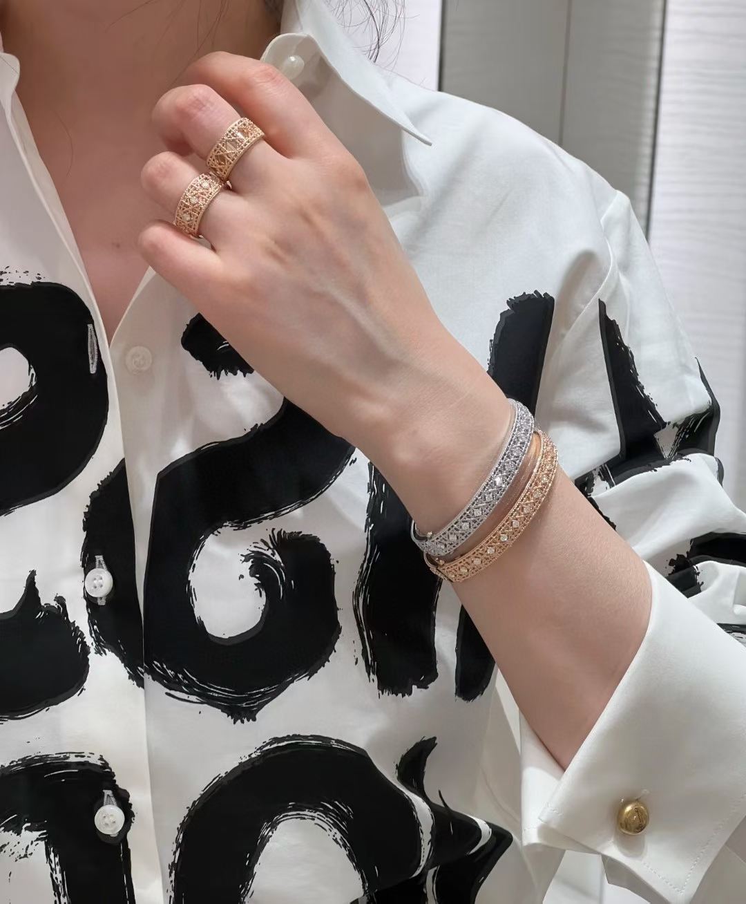 [Dream] 2026 編み込み模様ブレスレット フルダイヤモンドインレイ スリーカラー