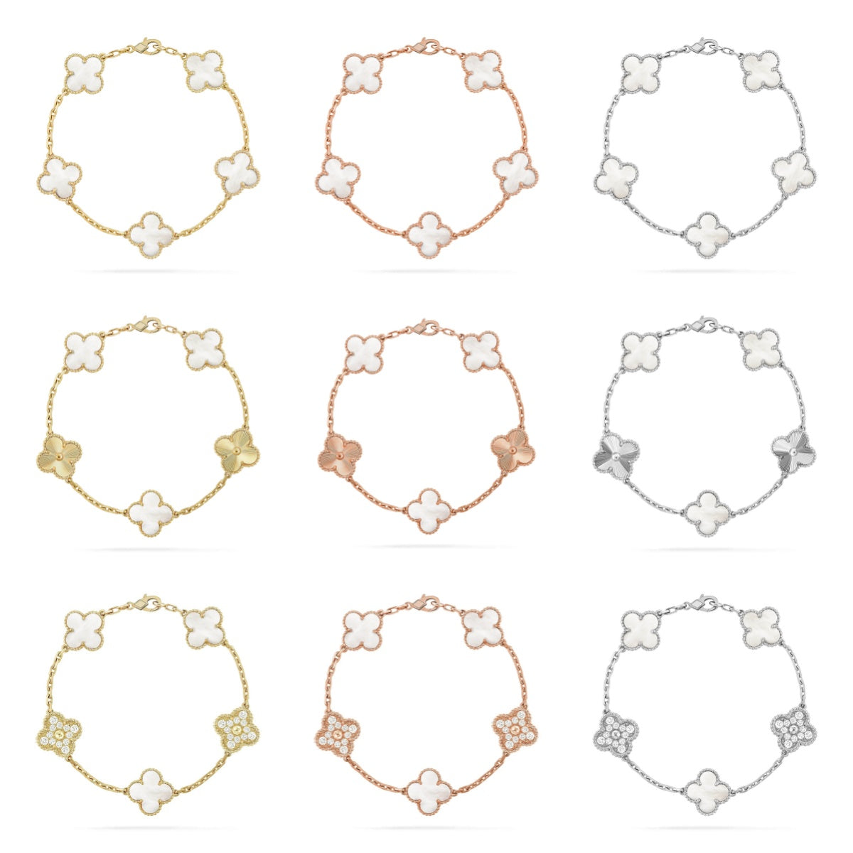 [Traum]Neue CLOVER WHITE PEARL MOP 5 MOTIV ARMBAND KOLLEKTION