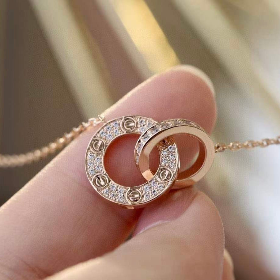 ¡®Dream¡¯LOVE 7.6MM NECKLACE ROSE GOLD AND SILVER  FULL DIAMOND