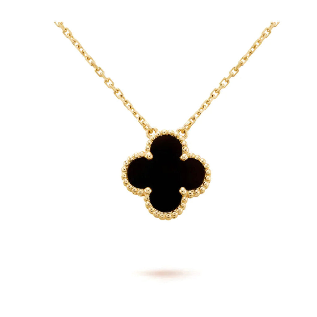 夢CLOVER 15MM ブラックオニキス シングル フラワー ネックレス