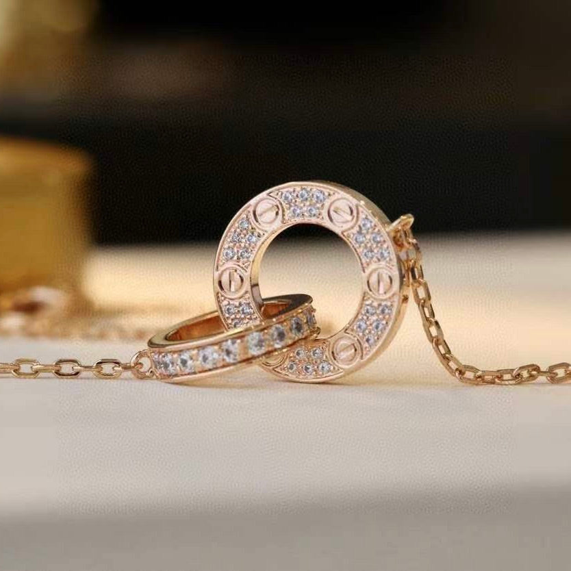 ¡®Dream¡¯LOVE 7.6MM NECKLACE ROSE GOLD AND SILVER  FULL DIAMOND
