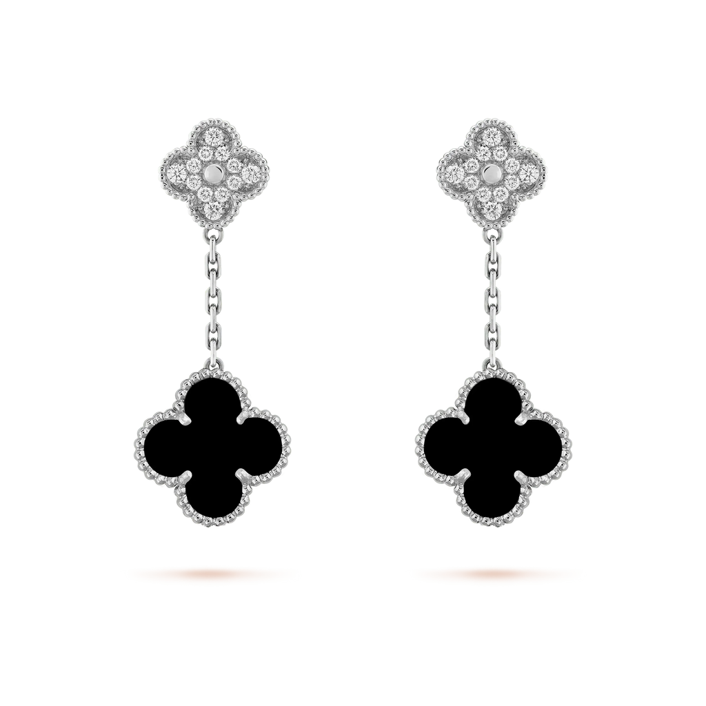 „Dream“ CLOVER 2 MOTIVE DIAMANT ONYX OHRRINGE SILBER