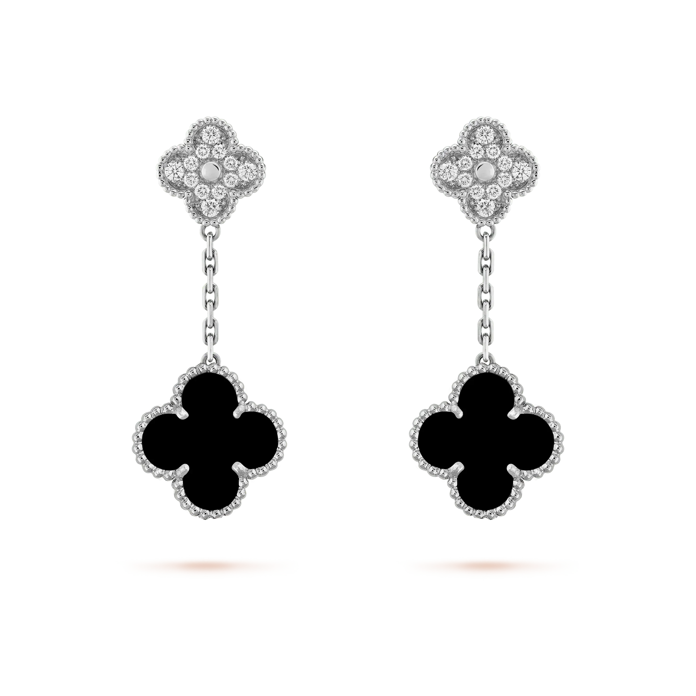 ¡®Dream¡¯CLOVER 2 MOTIFS  DIAMOND ONYX EARRINGS SILVER