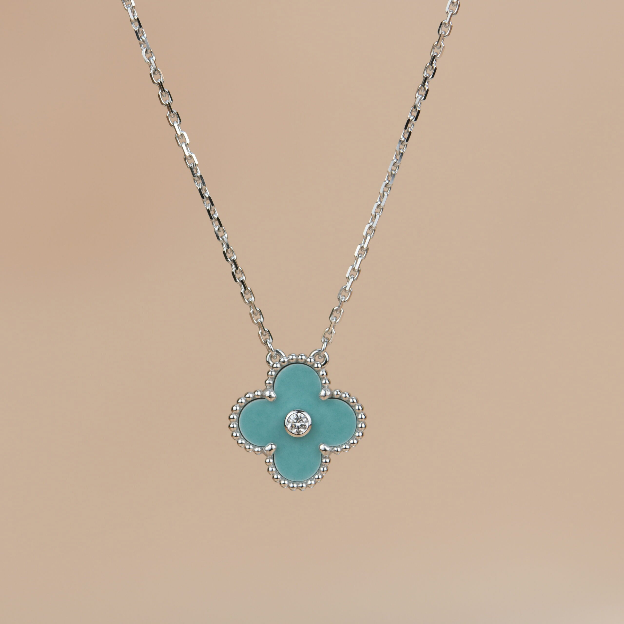 „Dream“-CLOVER 15MM DIAMANT SEVRES PORZELLAN HALSKETTE SILBER