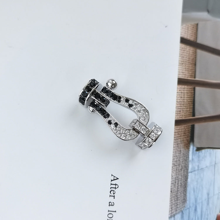 ¡®Dream¡¯FORCE LARGE HORSESHOE BLACK WHITE DIAMOND BRACELET SILVER