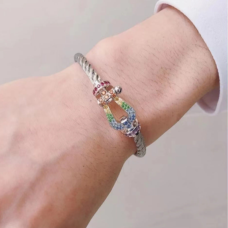 "Dream" FORC GROSSES HUFEISEN FARBIGES DIAMANTENARMBAND SILBER