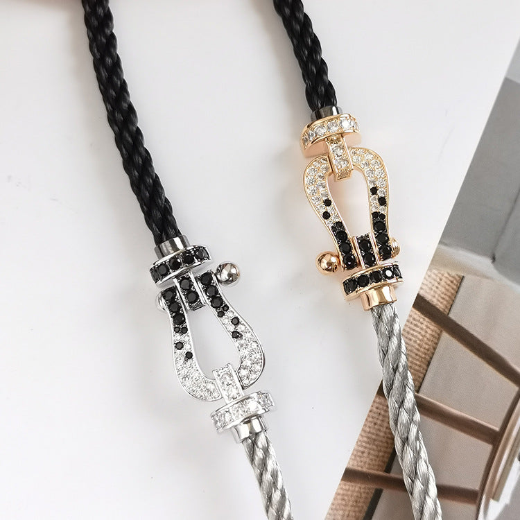 ¡®Dream¡¯FORCE LARGE HORSESHOE BLACK WHITE DIAMOND BRACELET SILVER