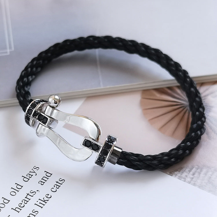 ¡®Dream¡¯FORCE LARGE HORSESHOE BLACK DIAMOND BRACELET SILVER