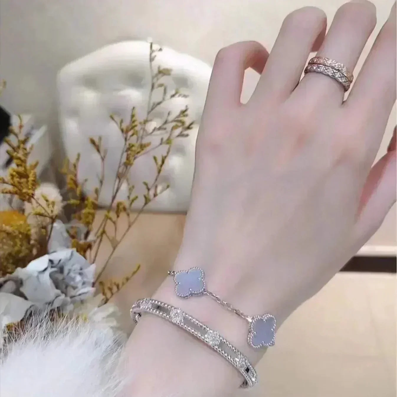 [Dream]新作 クローバー 5モチーフ パープルカルセドニー ブレスレット コレクション