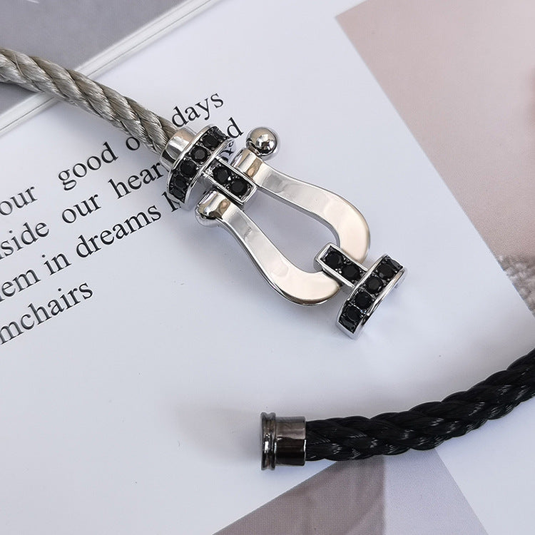 ¡®Dream¡¯FORCE LARGE HORSESHOE BLACK DIAMOND BRACELET SILVER