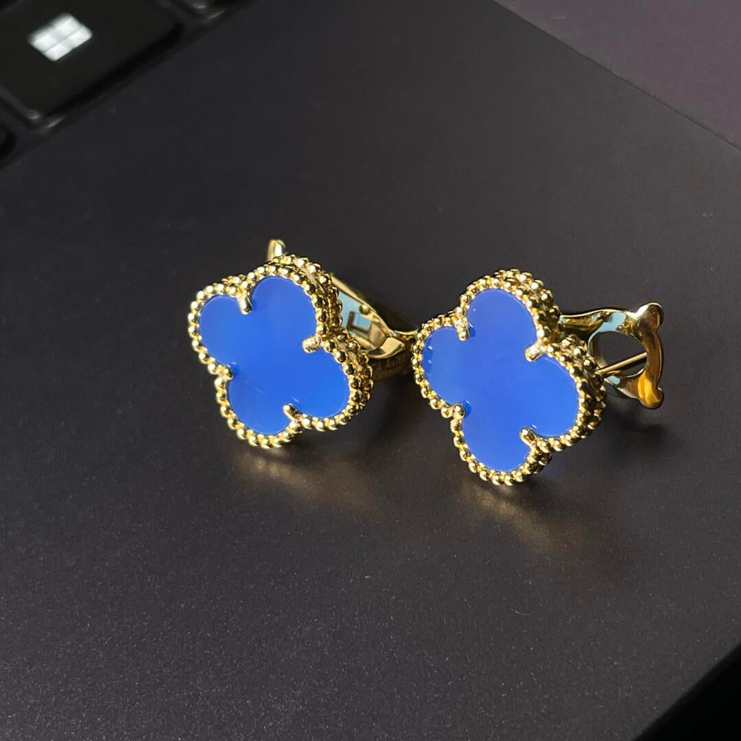 [Dream] CLOVER LARGE (20mm) 1 MOTIFS BLUE MOP STUD EARRINGS