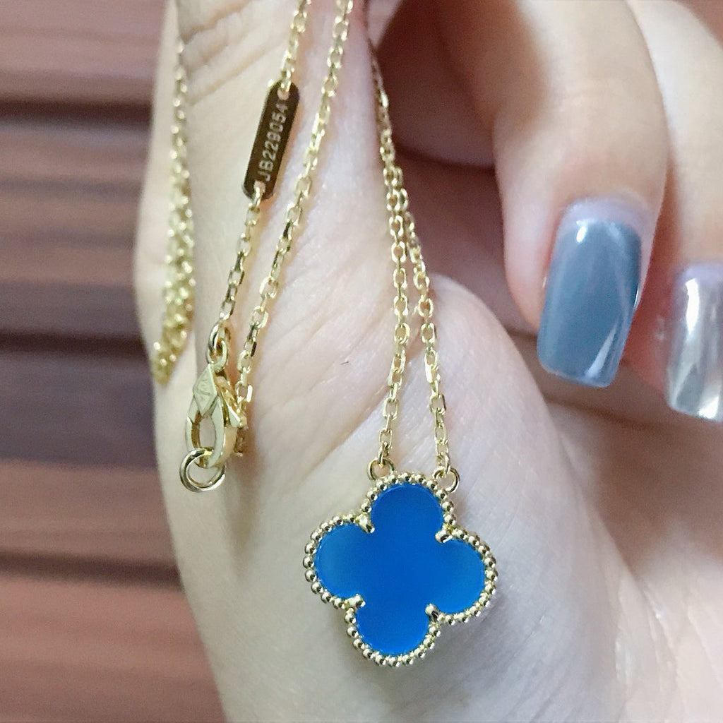 ¡®Dream¡¯CLOVER 15MM BLAUE ACHAT-HALSKETTE