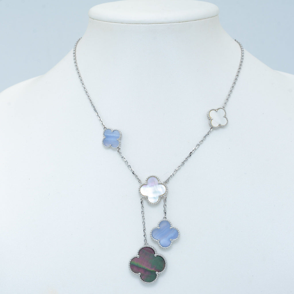 ¡®Dream¡¯CLOVER MOP CHALCEDONY NECKLACE SILVER 6 MOTIF