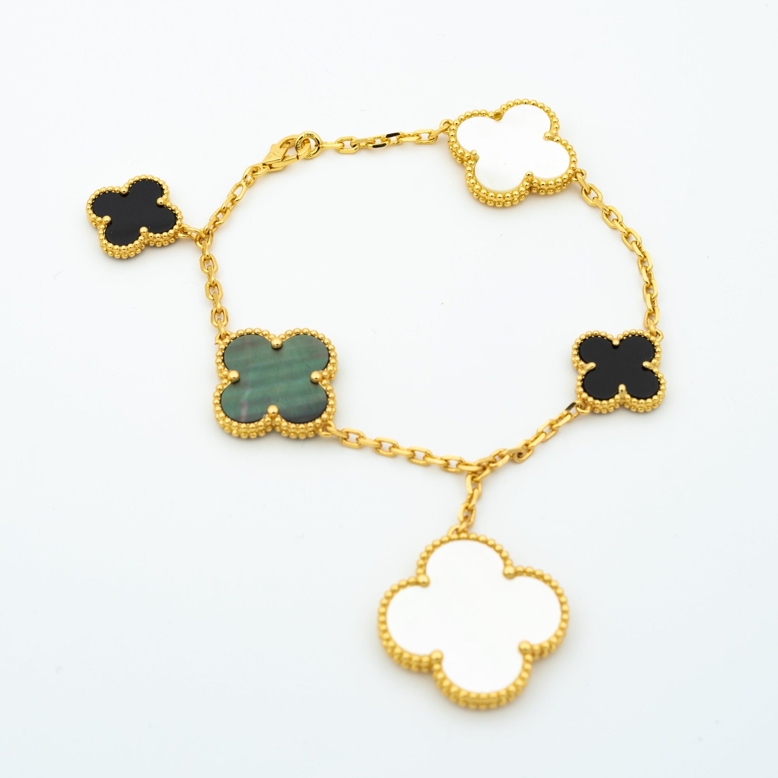 ¡®Dream¡¯CLOVER BRACELET 5 MOTIFS ONYX PERLMUTT