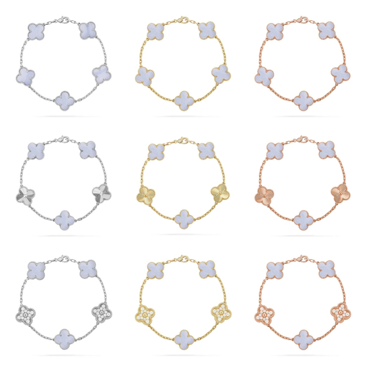 [Dream]新作 クローバー 5モチーフ パープルカルセドニー ブレスレット コレクション