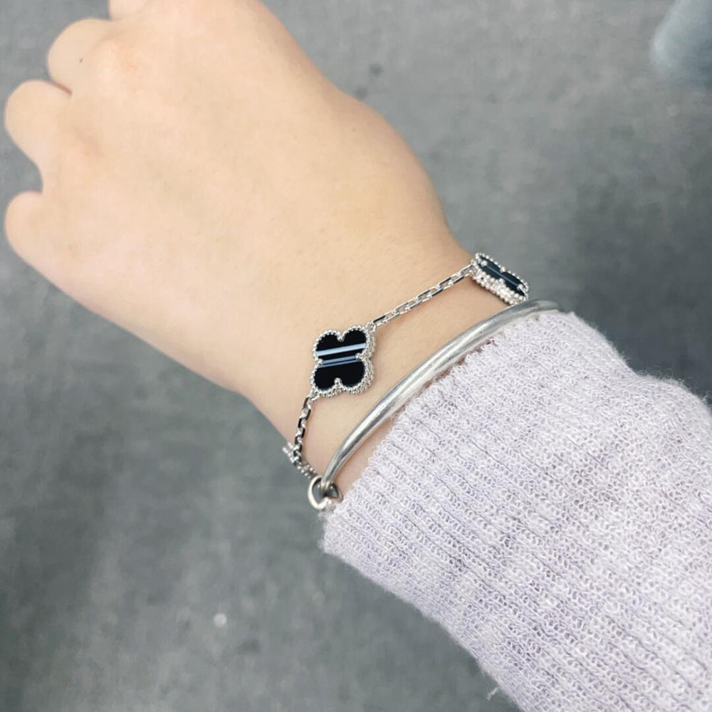®Dream®CLOVER 5 MOTIV GEADERTER ONYX ARMBAND SILBER