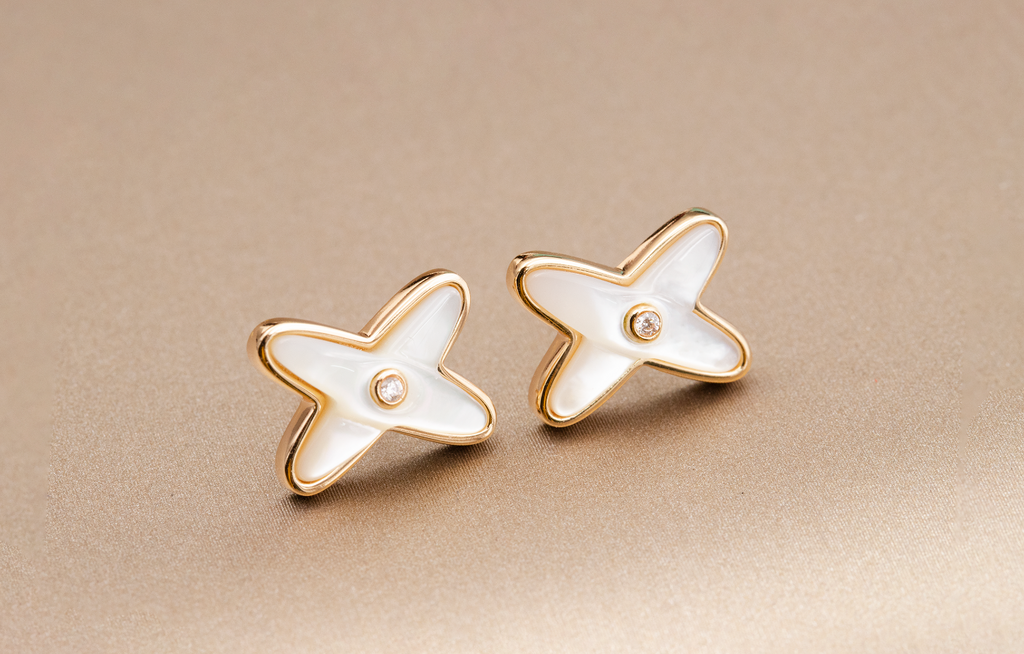 ¡®Dream¡¯JEUX DE WHITE MOP PINK GOLD DIAMOND EARRINGS