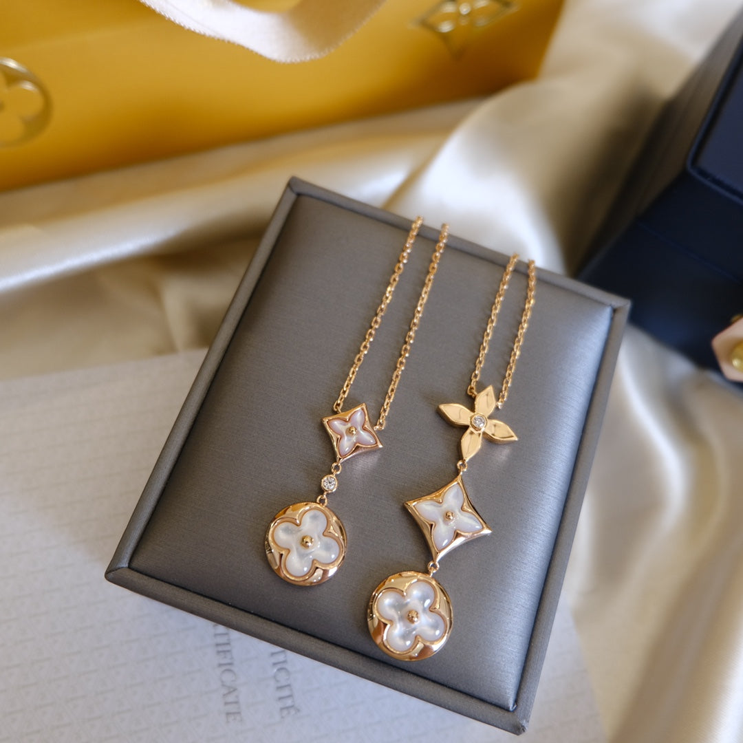 ¡®Dream¡¯FARBENE BLÜTEN-LARIAT-HALSKETTE ROSÉGOLD WEISSE PERLMUTT UND DIAMANT