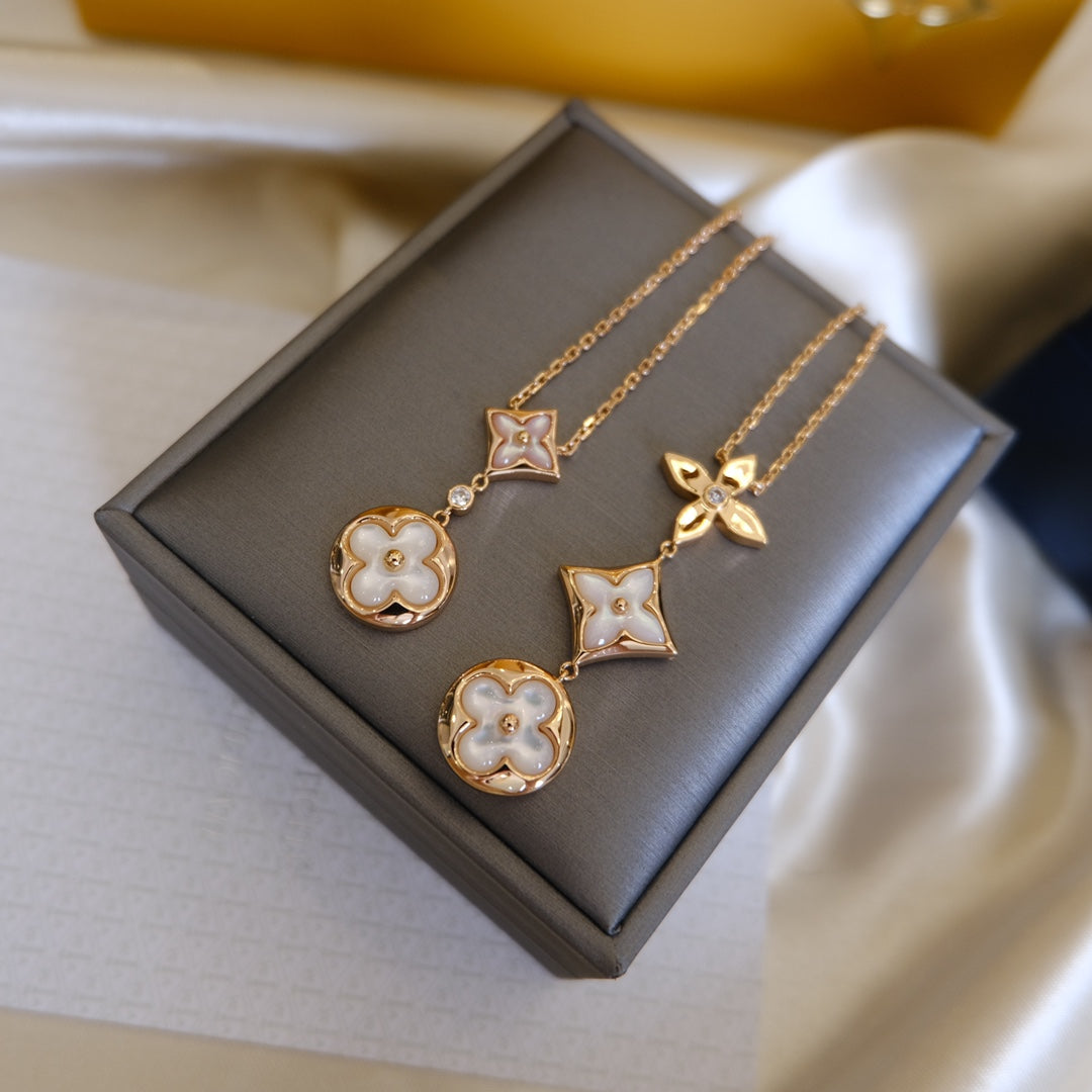 ¡®Dream¡¯FARBENE BLÜTEN-LARIAT-HALSKETTE ROSÉGOLD WEISSE PERLMUTT UND DIAMANT