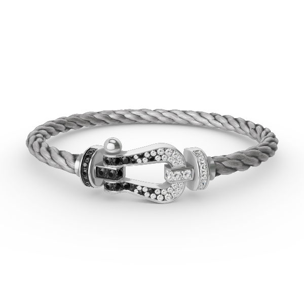 ¡®Dream¡¯FORCE LARGE HORSESHOE BLACK WHITE DIAMOND BRACELET SILVER