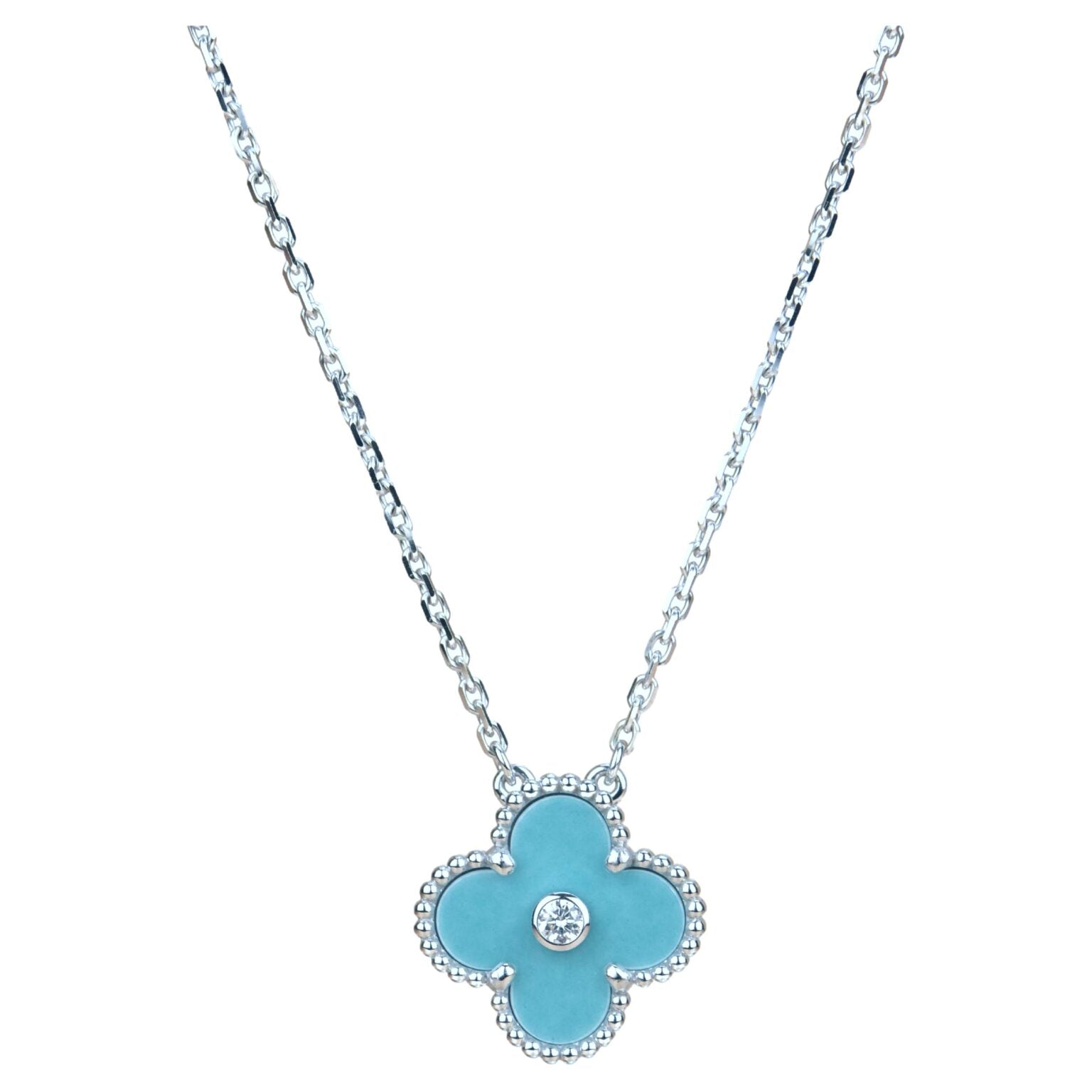 „Dream“-CLOVER 15MM DIAMANT SEVRES PORZELLAN HALSKETTE SILBER