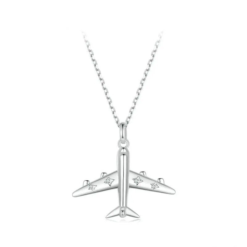 Zarte Flugzeug-Anhänger-Halskette Platinbeschichtete Halskette