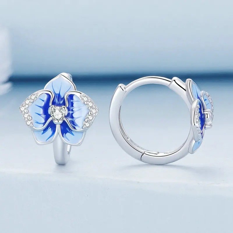 Blaue Emaille Schmetterling Orchidee Ohrclips Phalaenopsis Blume Ohrringe