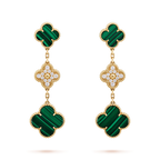 „Dream“-Ohrringe, Kleeblatt, Gold, Malachit, Diamant, 3 Motive