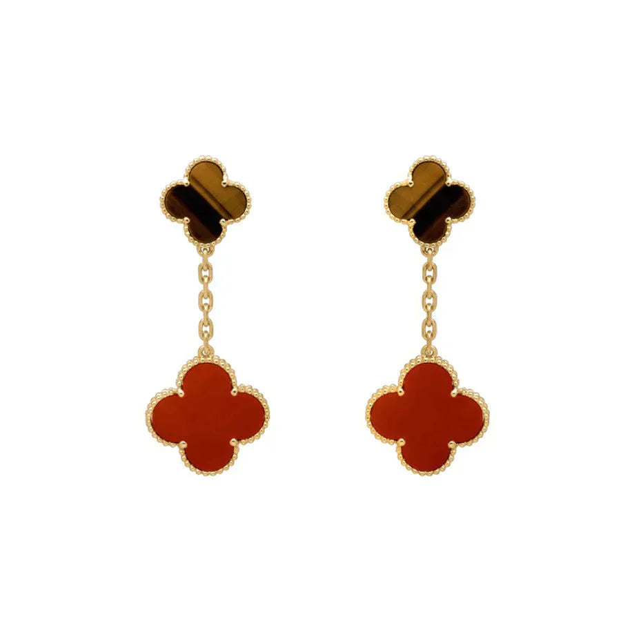 ¡®Dream¡¯CLOVER  2 MOTIF  TIGER EYE CARNELIAN EARRINGS