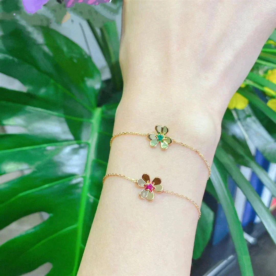 ¡®Dream¡¯FRIVOLE GOLD FLOWER PINK MALACHITE BRACELET