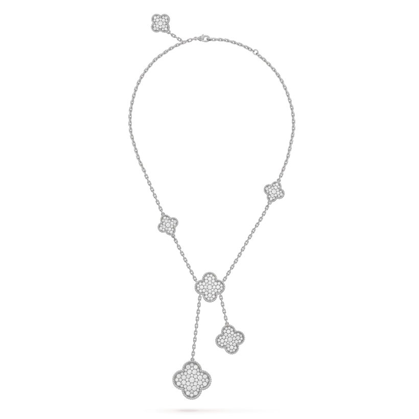 ¡®Dream¡¯CLOVER 5 MOTIFS SILVER DIAMONDS NECKLACE