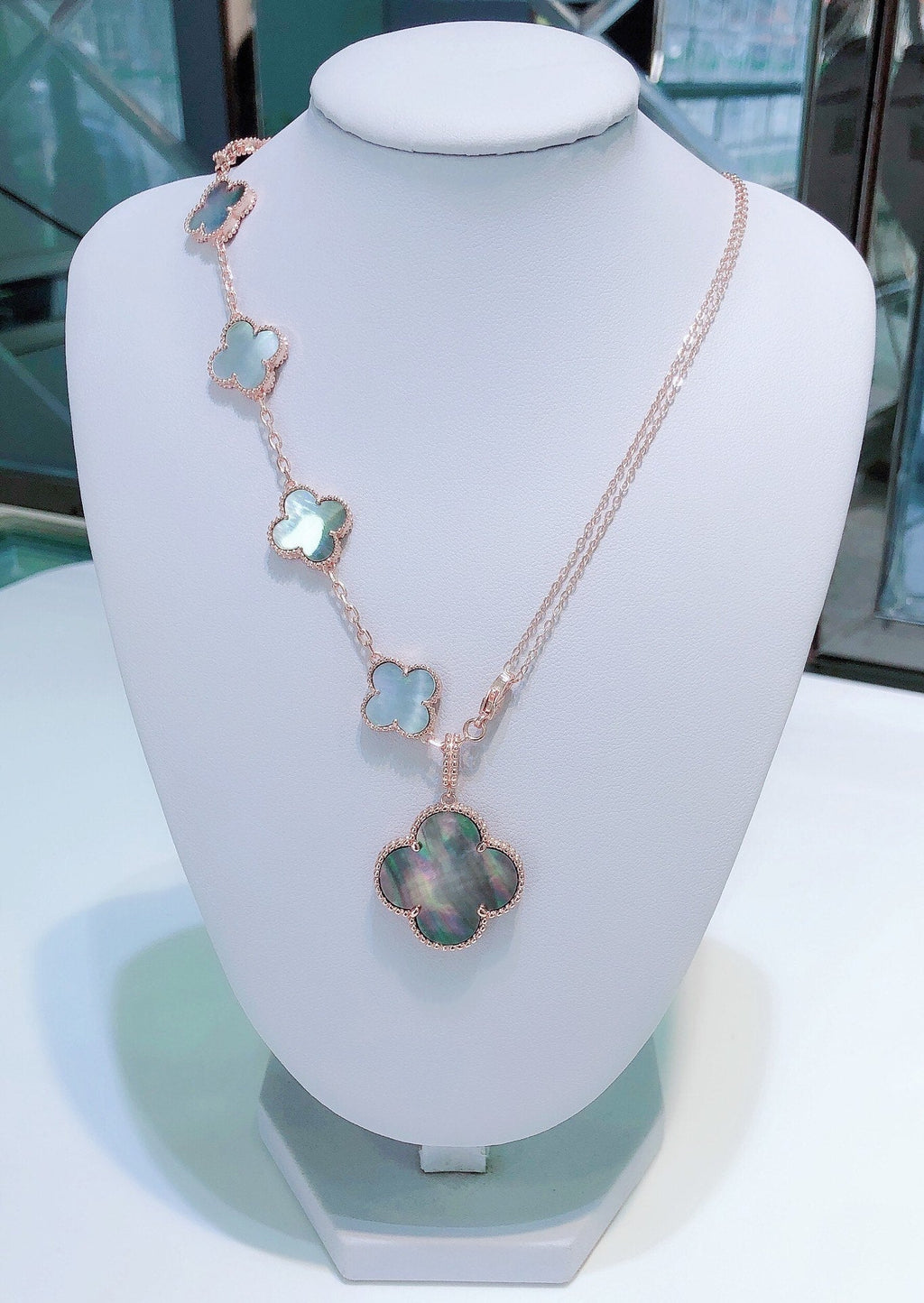 ¡®Dream¡¯COMBINED BRACELET 5 MOTIFS AND NECKLACE DARK MOP ROSE GOLD