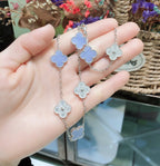 ¡®Dream¡¯CLOVER 10 MOTIFS CHALCEDONY DIAMONDS SILVER NECKLACE